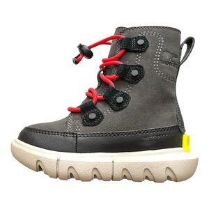 Sorel Kids Gray and Black Rain Boots with Red Laces